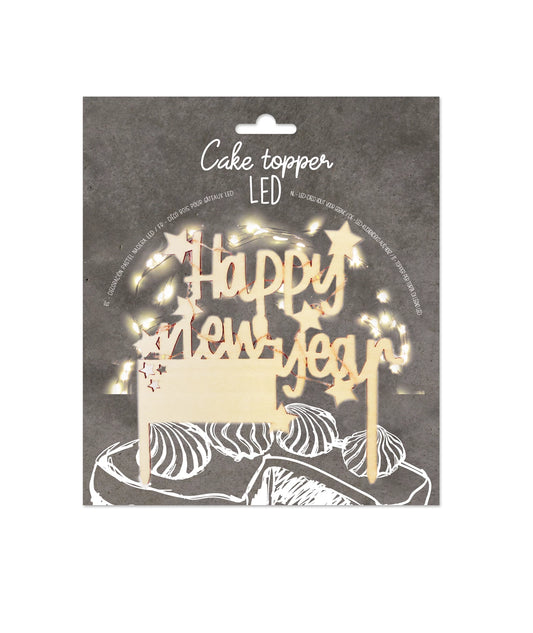 LED CAKE TOPPER AUS HOLZ - HAPPY NEW YEAR