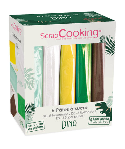 5ER-ZUCKERPASTEN-SET DINO (VERT D'EAU, BLANC, JAUNE, VERT FO