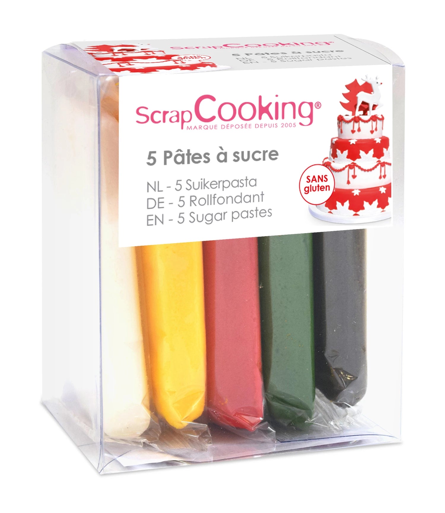 5ER-ZUCKERPASTEN-SET WEIHNACHTEN (BLANC, JAUNE,ROUGE,VERT, M