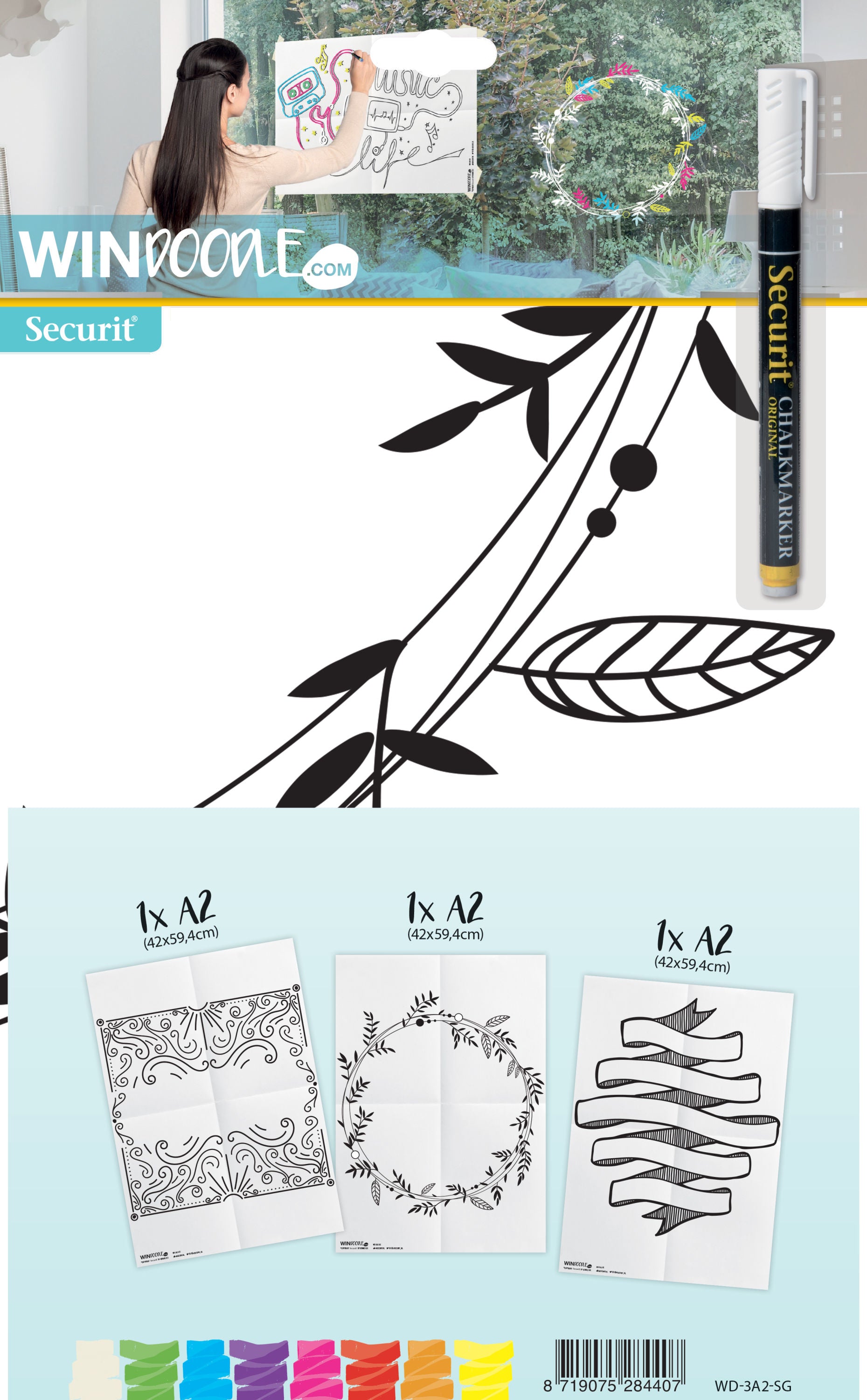 SECURIT Fensterschablone WINDOODLE WD-3A2-SG A2 Signs 3 Stück