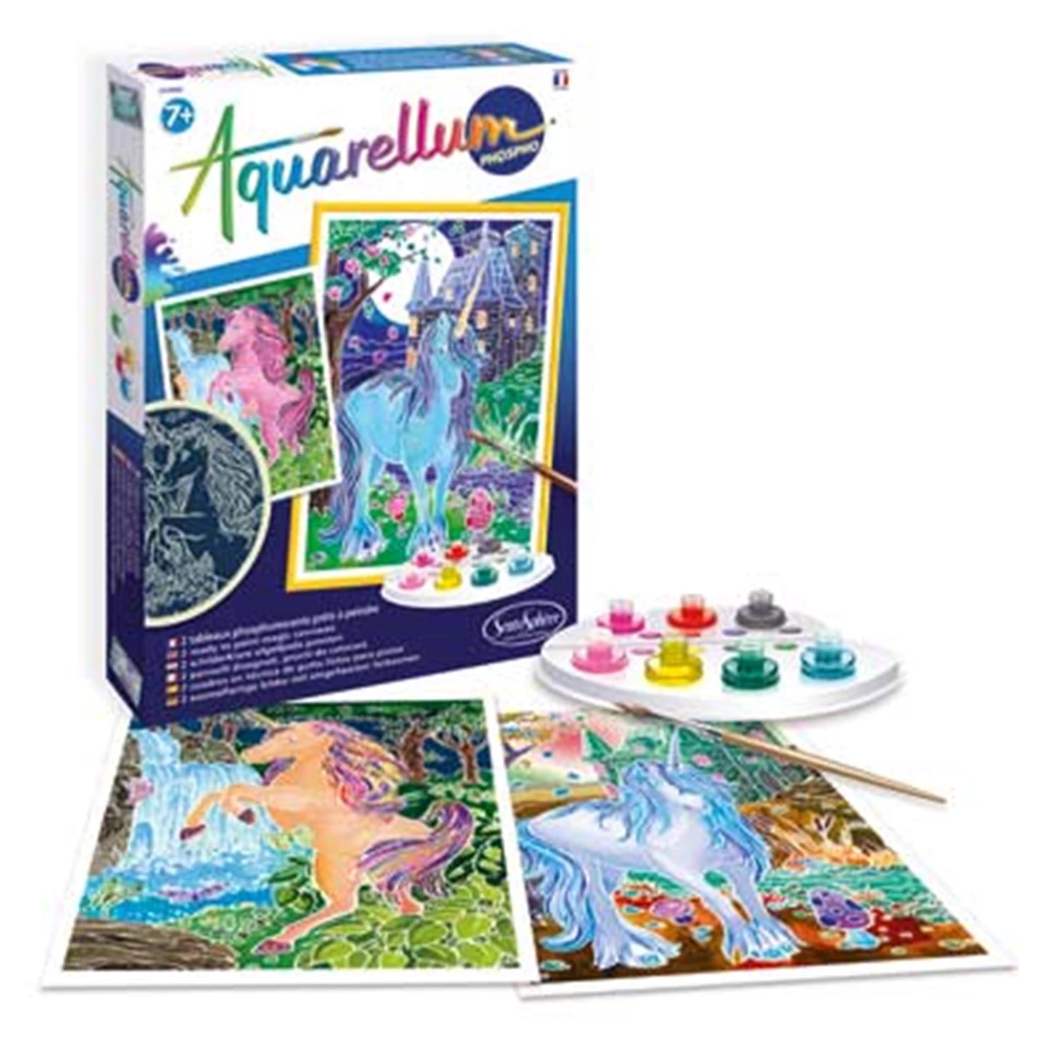 AQUARELLUM FLUO EINHÖRNER (FR-DE-IT-EN-ES-NL)