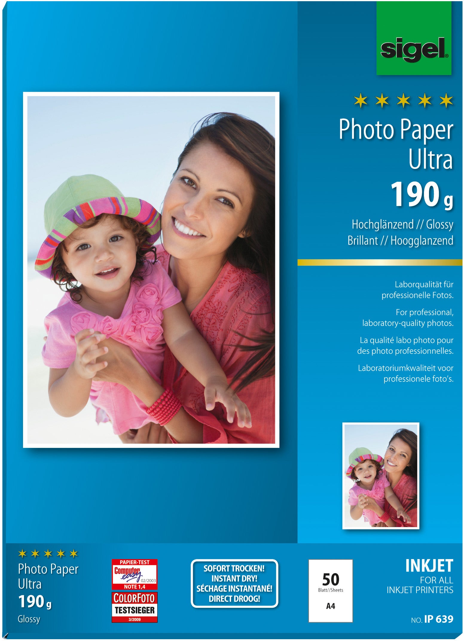 SIGEL InkJet Fotopapier A4 IP639 190g,glossy, weiss 50 Blatt