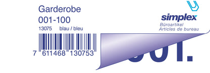 SIMPLEX Garderobenblock 1-100 13070 weiss 100 Blatt