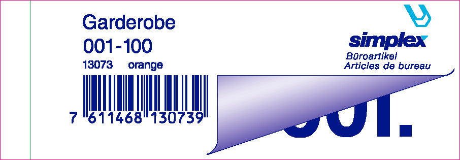 SIMPLEX Garderobenblock 1-100 13073 orange 100 Blatt