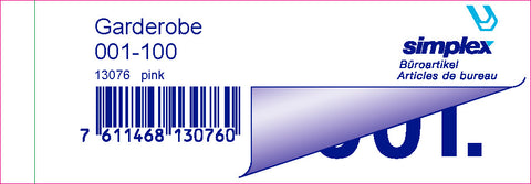 SIMPLEX Garderobenblock 1-100 13076 pink 100 Blatt