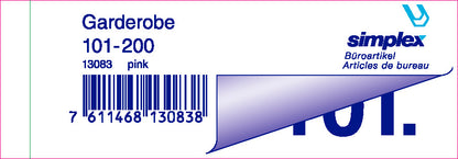 SIMPLEX Garderobenblock 101-200 13083 pink 100 Blatt