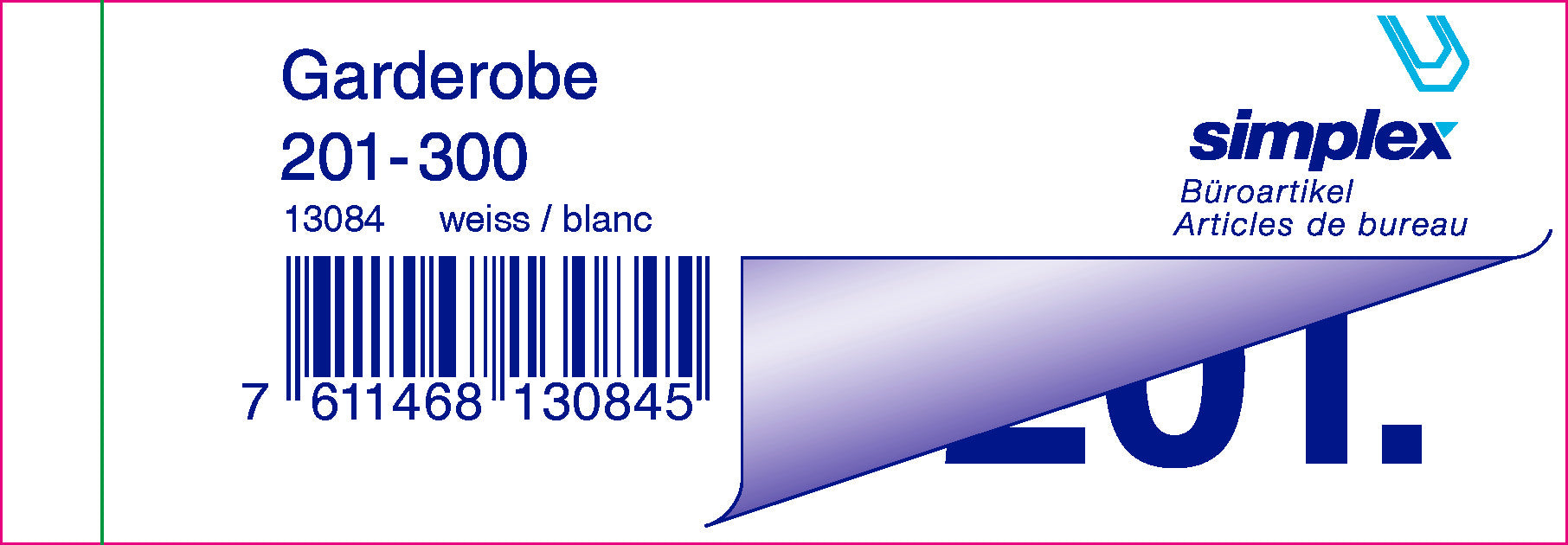 SIMPLEX Garderobenblock Nr. 201-300 13084 weiss 100 Blatt