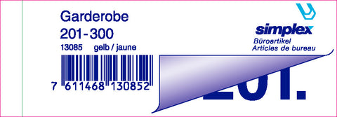 SIMPLEX Garderobenblock 201-300 13085 gelb 100 Blatt
