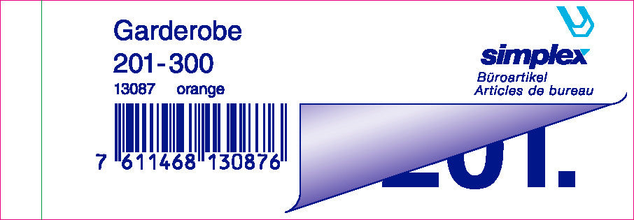 SIMPLEX Garderobenblock 201-300 13087 orange 100 Blatt