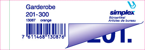 SIMPLEX Garderobenblock 201-300 13087 orange 100 Blatt