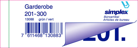 SIMPLEX Garderobenblock 201-300 13088 grün 100 Blatt