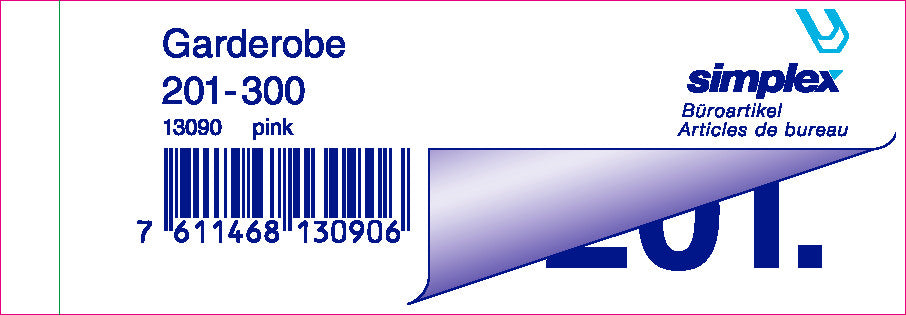 SIMPLEX Garderobenblock 201-300 13090 pink 100 Blatt