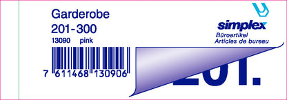 SIMPLEX Garderobenblock 201-300 13090 pink 100 Blatt