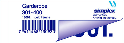 SIMPLEX Garderobenblock 301-400 13092 gelb 100 Blatt