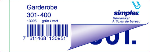 SIMPLEX Garderobenblock 301-400 13095 grün 100 Blatt
