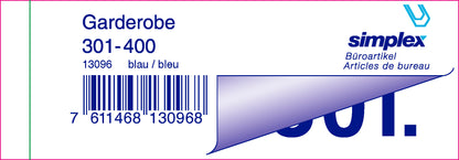 SIMPLEX Garderobenblock 301-400 13096 blau 100 Blatt