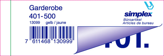 SIMPLEX Garderobenblock 401-500 13099 gelb 100 Blatt