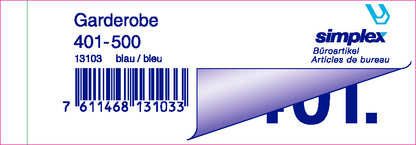 SIMPLEX Garderobenblock 401-500 13103 blau 100 Blatt