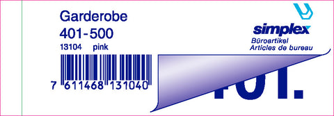 SIMPLEX Garderobenblock 401-500 13104 pink 100 Blatt