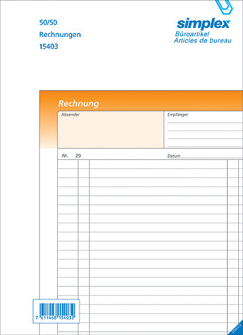 SIMPLEX Rechnungen D A5 15394D orange/weiss 50x2 Blatt