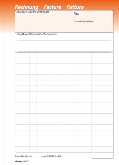 SIMPLEX Rechnung Oneco (d/f/i) A5 15455 50/50/50 Bl. 1./2. Bl.