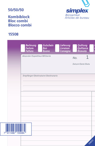 SIMPLEX Kombiblock D/F/I A5 15508 weiss 50x3 Blatt