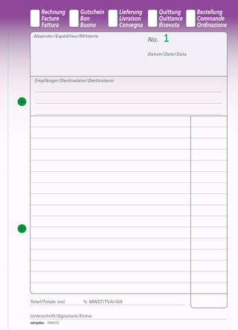 SIMPLEX Kombiblock D/F/I A5 15508 weiss 50x3 Blatt