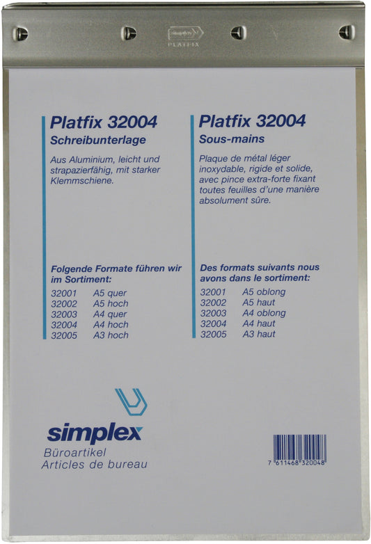 SIMPLEX Schreibplatte Platfix 32004 aluminium, für A4 hoch