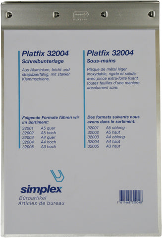 SIMPLEX Schreibplatte Platfix 32004 aluminium, für A4 hoch