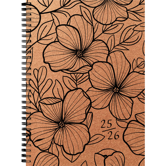 SIMPLEX Schüleragenda Leather 25/26 500405.26 1W/2S 17M Flowers ML 14.8x21cm
