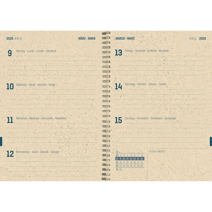 SIMPLEX Schüleragenda Graspapier 25/26 500407.26 1W/2S 12M World ML 14.8x21cm