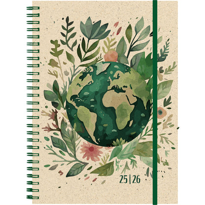 SIMPLEX Schüleragenda Graspapier 25/26 500407.26 1W/2S 12M World ML 14.8x21cm