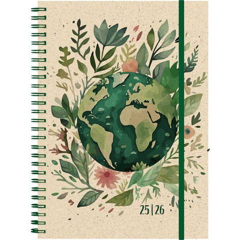 SIMPLEX Schüleragenda Graspapier 25/26 500407.26 1W/2S 12M World ML 14.8x21cm