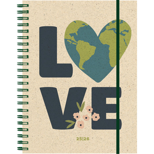 SIMPLEX Schüleragenda Graspapier 25/26 500409.26 1W/2S 12M Love ML 12x16.5cm