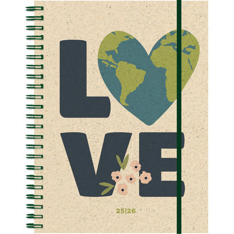 SIMPLEX Schüleragenda Graspapier 25/26 500409.26 1W/2S 12M Love ML 12x16.5cm