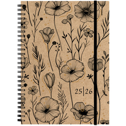 SIMPLEX Schüleragenda Kraftpap. 25/26 500411.26 1W/2S 17M Flowers ML 14.8x21cm