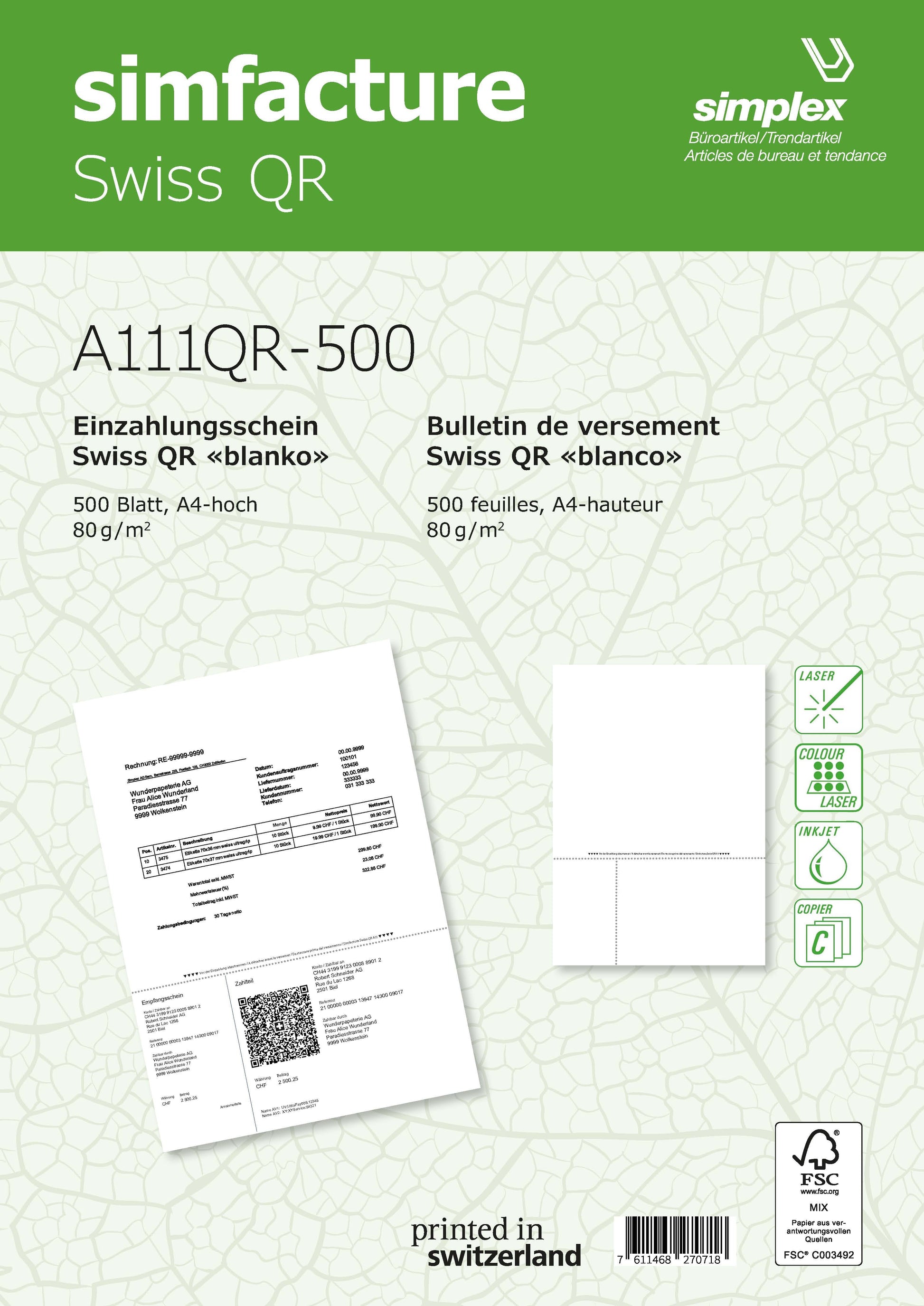 SIMPLEX Simfacture Swiss QR FSC A4 A111QR-500 univ.perforiert, 80g 500 Blatt