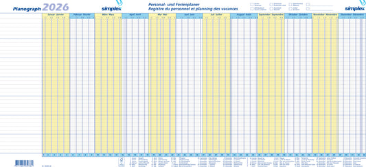 SIMPLEX Planograph 3 Stück 2026 S40365.26 1J/1S DE/FR 64x29.6cm