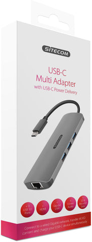 SITECOM USB-C Multi-Port Hub HDMI,LAN CN-382 3x USB-A, 4K, SD, mSD USB-C PD