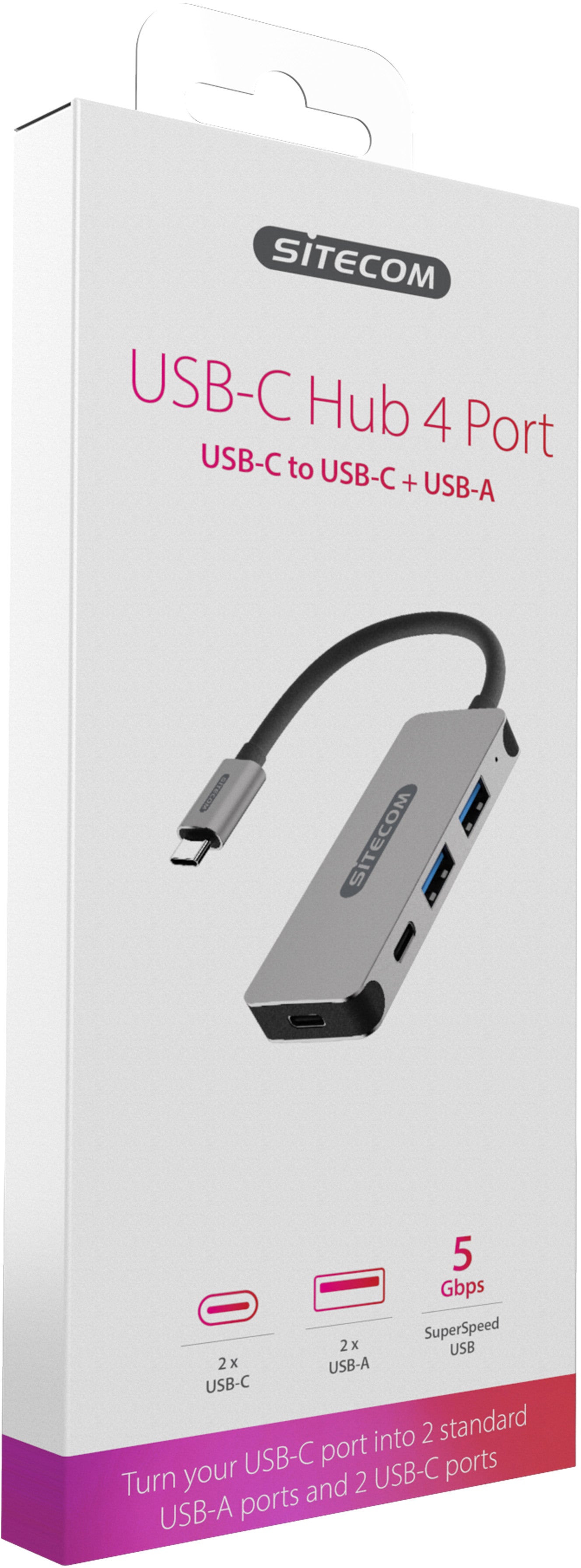 SITECOM USB-C Hub 4 Port CN-384 2x USB 3.1-A + 2x USB-C 5Gbps