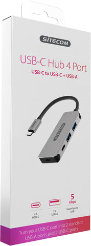 SITECOM USB-C Hub 4 Port CN-384 2x USB 3.1-A + 2x USB-C 5Gbps