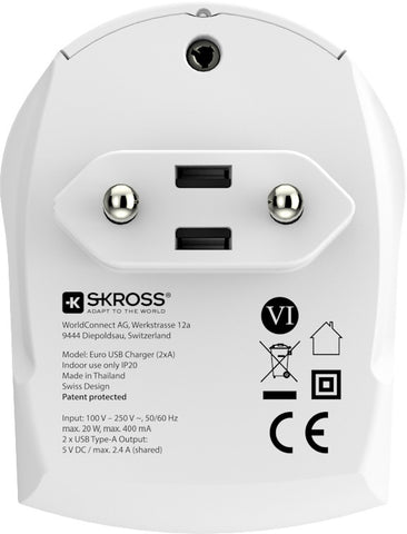 SKROSS Euro USB Charger (2xA) 1.302421