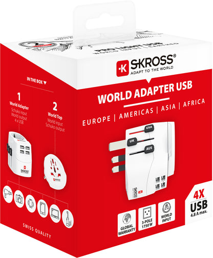 SKROSS World Travel Adapter 1.302471 PRO Light USB 4xA World