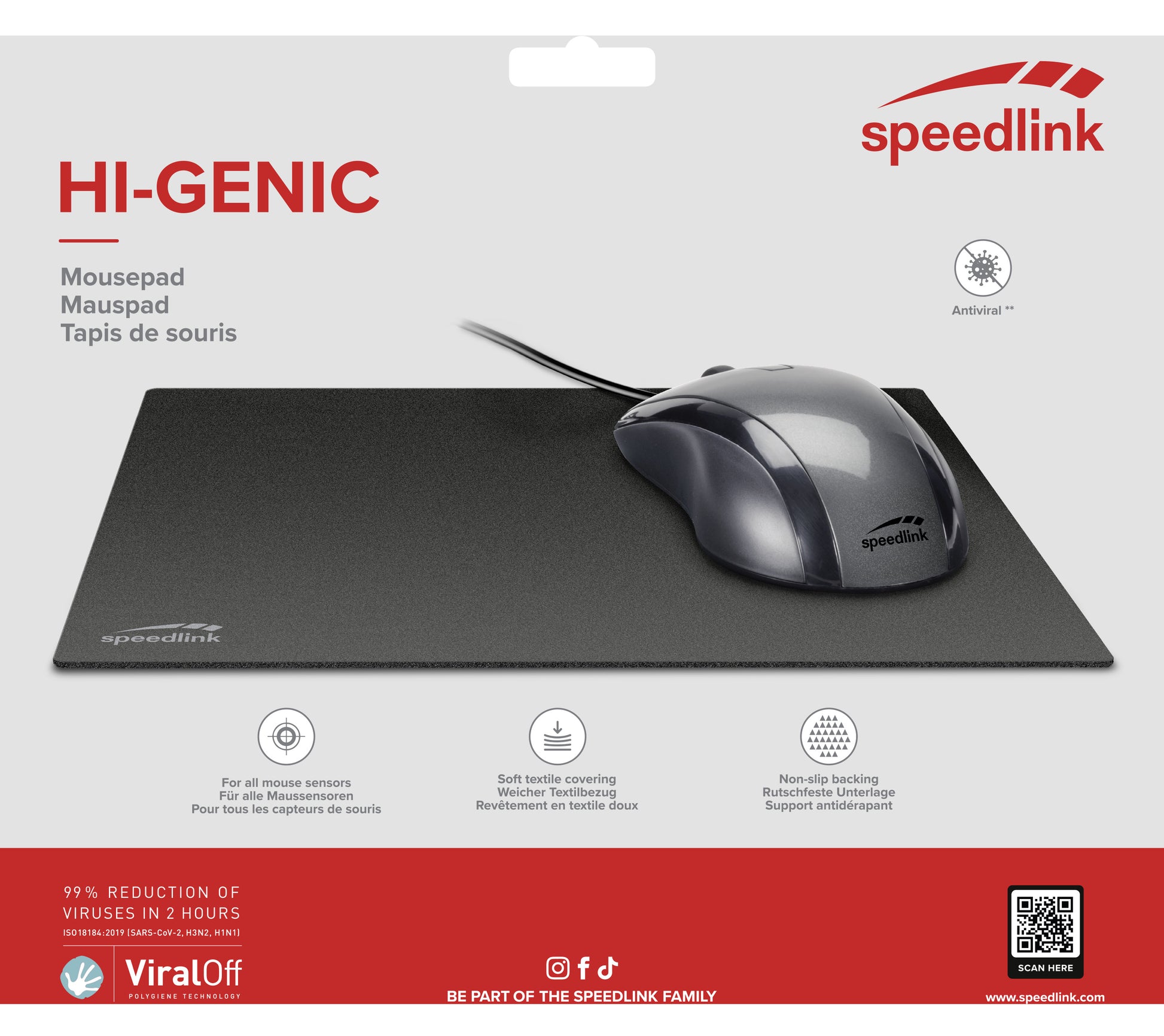 SPEEDLINK HI-GENIC Mousepad antiviral SL-620010-BK Black