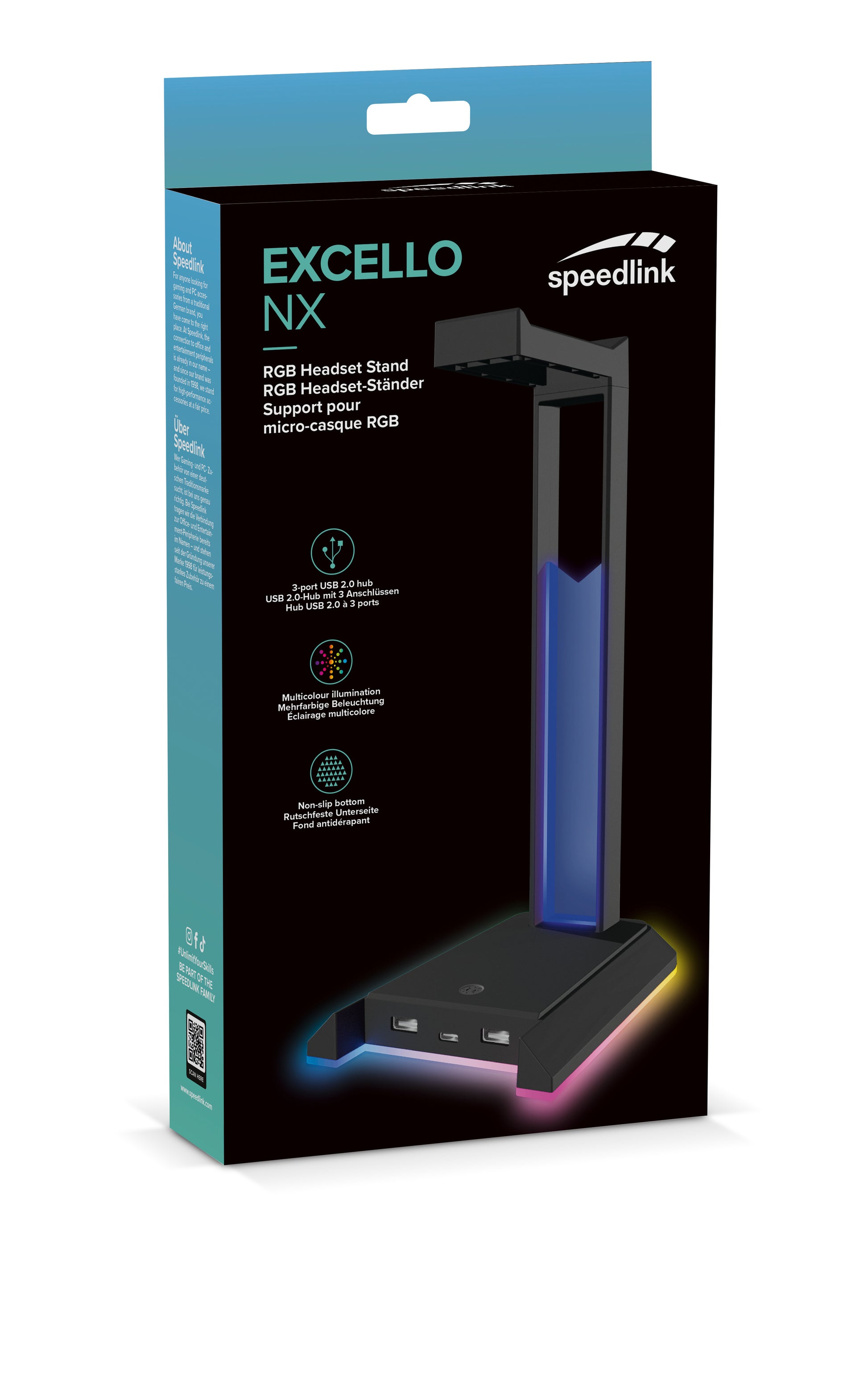 SPEEDLINK EXCELLO NX RGB Headset Stand SL-800911-BK USB 2.0 Hub, Black