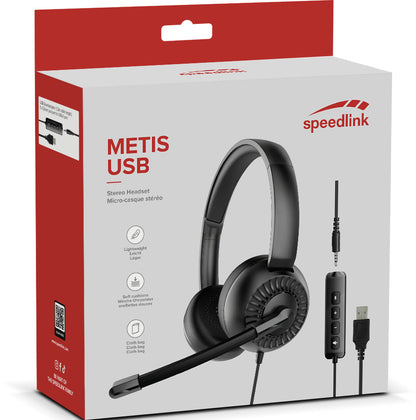 SPEEDLINK METIS USB Stereo Headset SL-870007-BK black, 3.5mm, USB Soundcard