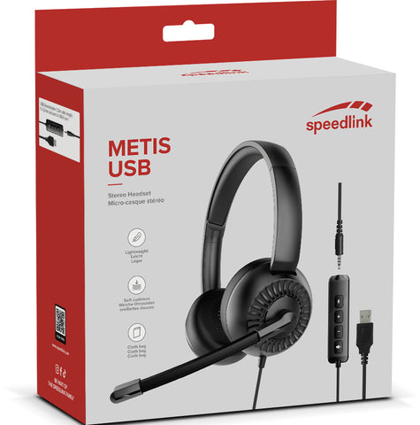 SPEEDLINK METIS USB Stereo Headset SL-870007-BK black, 3.5mm, USB Soundcard