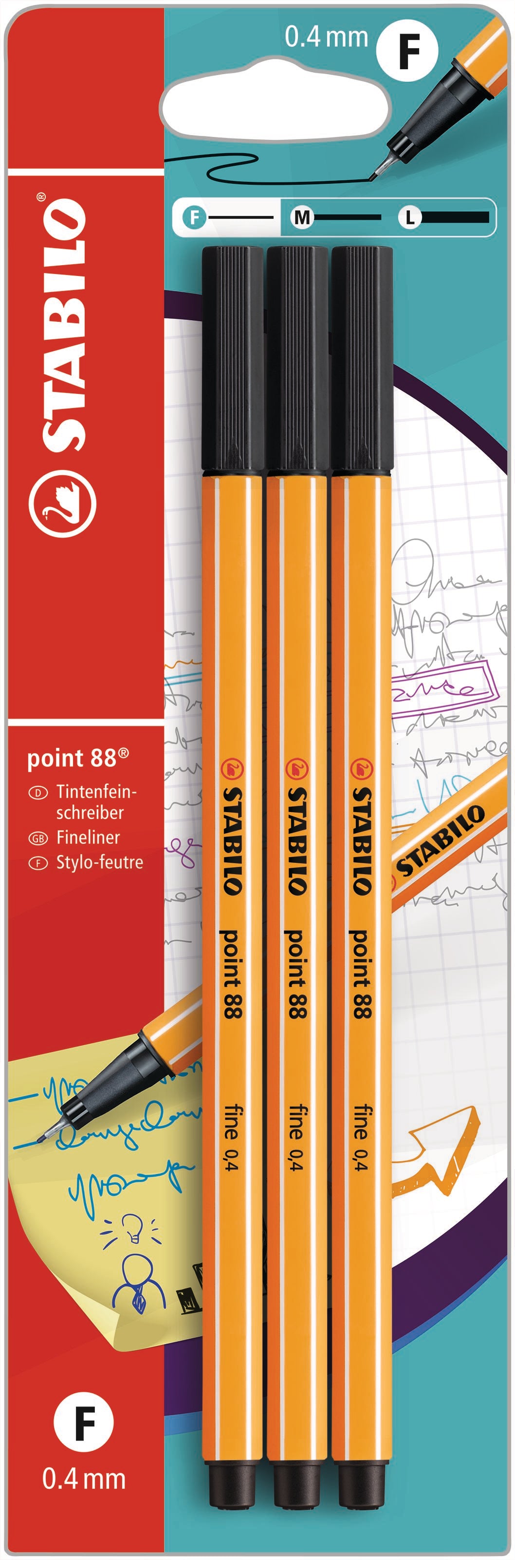 STABILO Fineliner Point 88 108833828 schwarz, 3 Stück