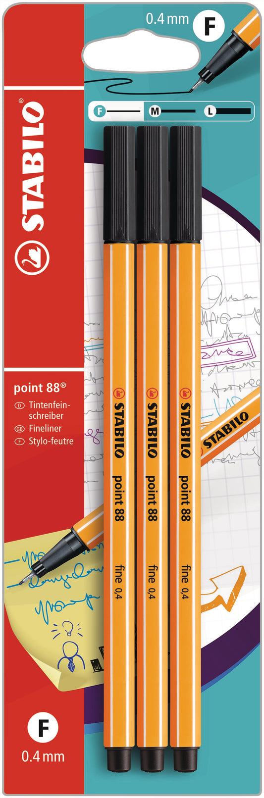 STABILO Fineliner Point 88 108833828 schwarz, 3 Stück