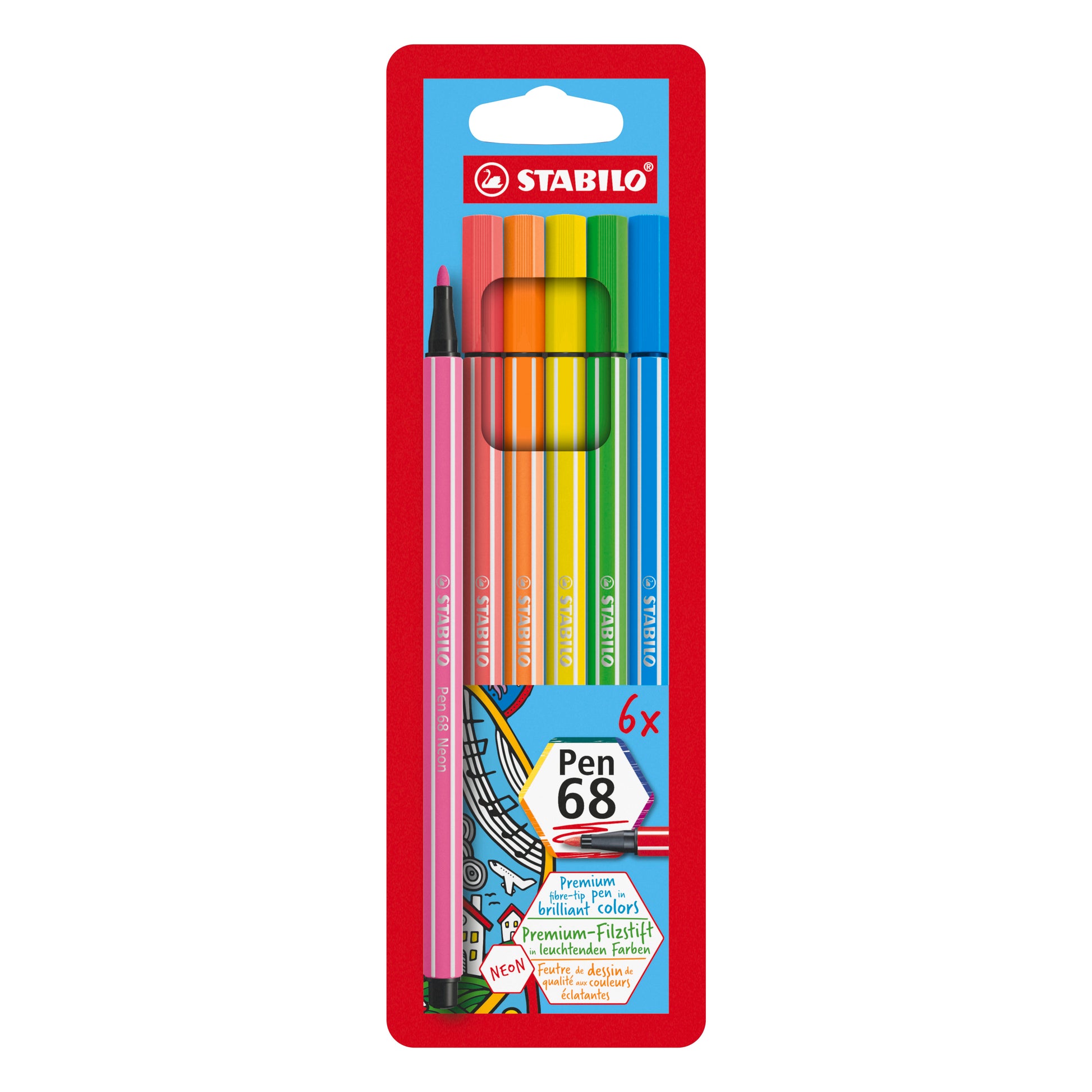 STABILO Fasermaler Pen 68 1mm 6806-1 6 Farben neon